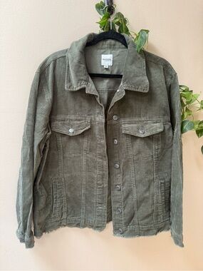 Kensie Olive Green Corduroy Button-Up Jacket